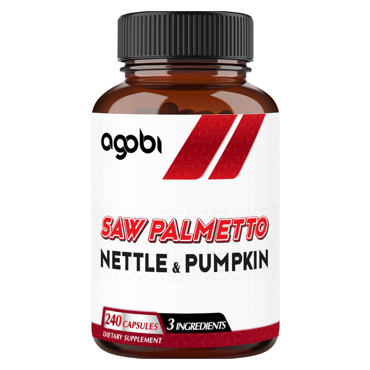 Agobi Saw Palmetto bottle with capsules for daily wellness support.