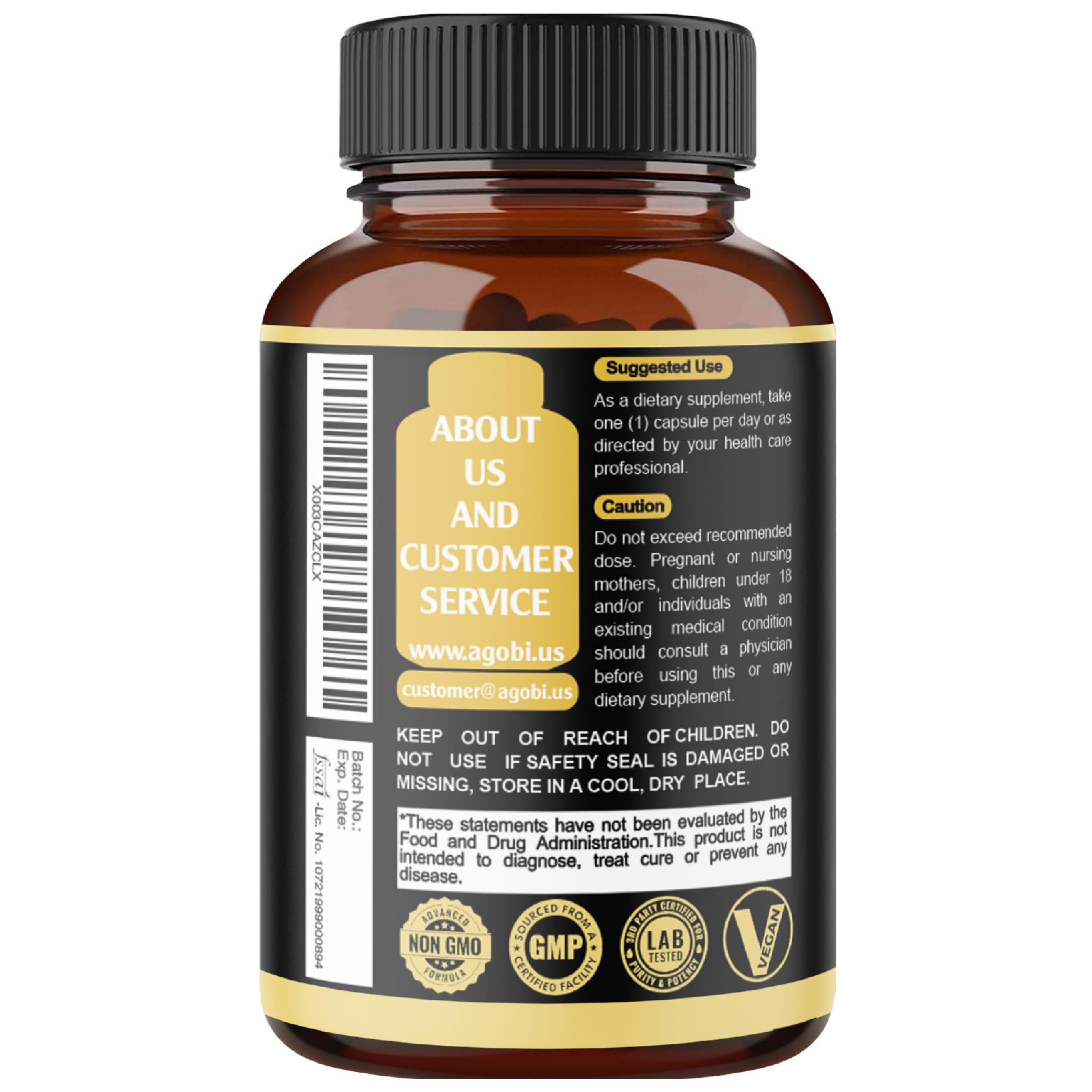 Agobi Vegan capsules pack shows a 5-month supply for steady use