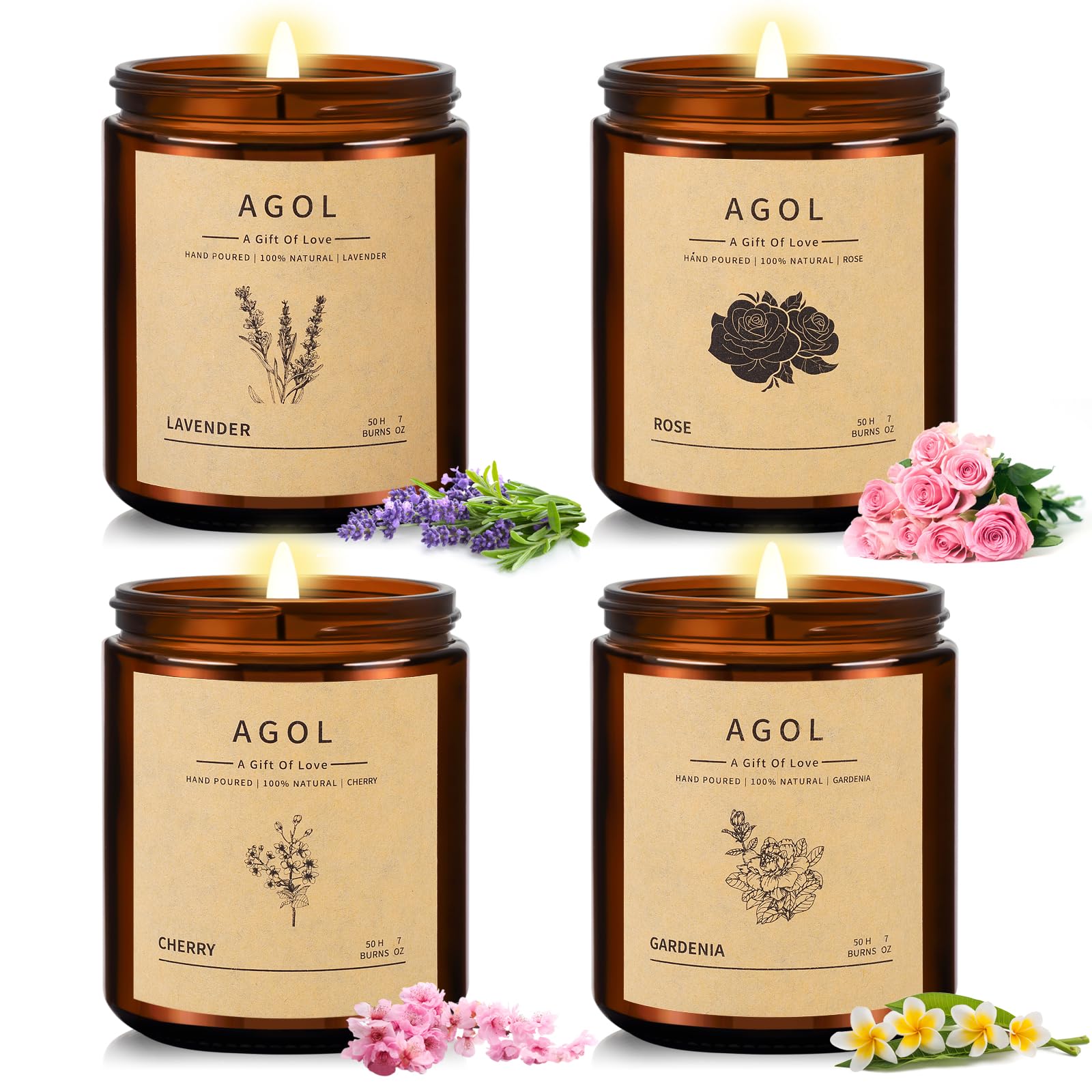 AGOL amber jar candles 4-pack for elegant home fragrance.