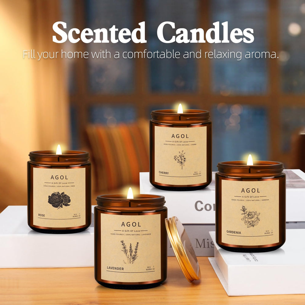 AGOL lavender candle close-up highlighting soothing scent for relaxation.