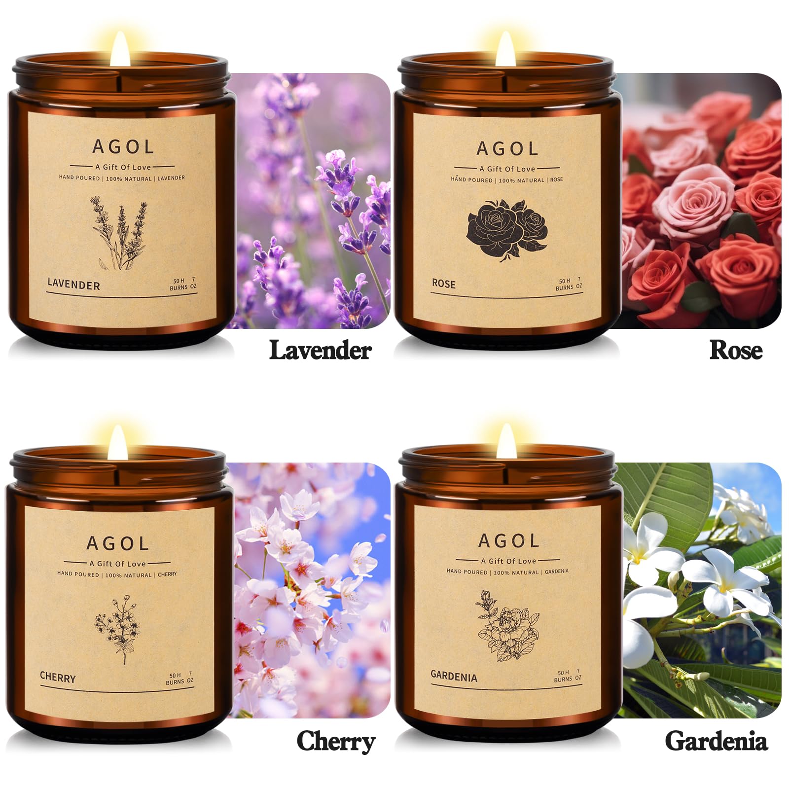 AGOL rose candle close-up showcasing romantic floral aroma for mood uplift.