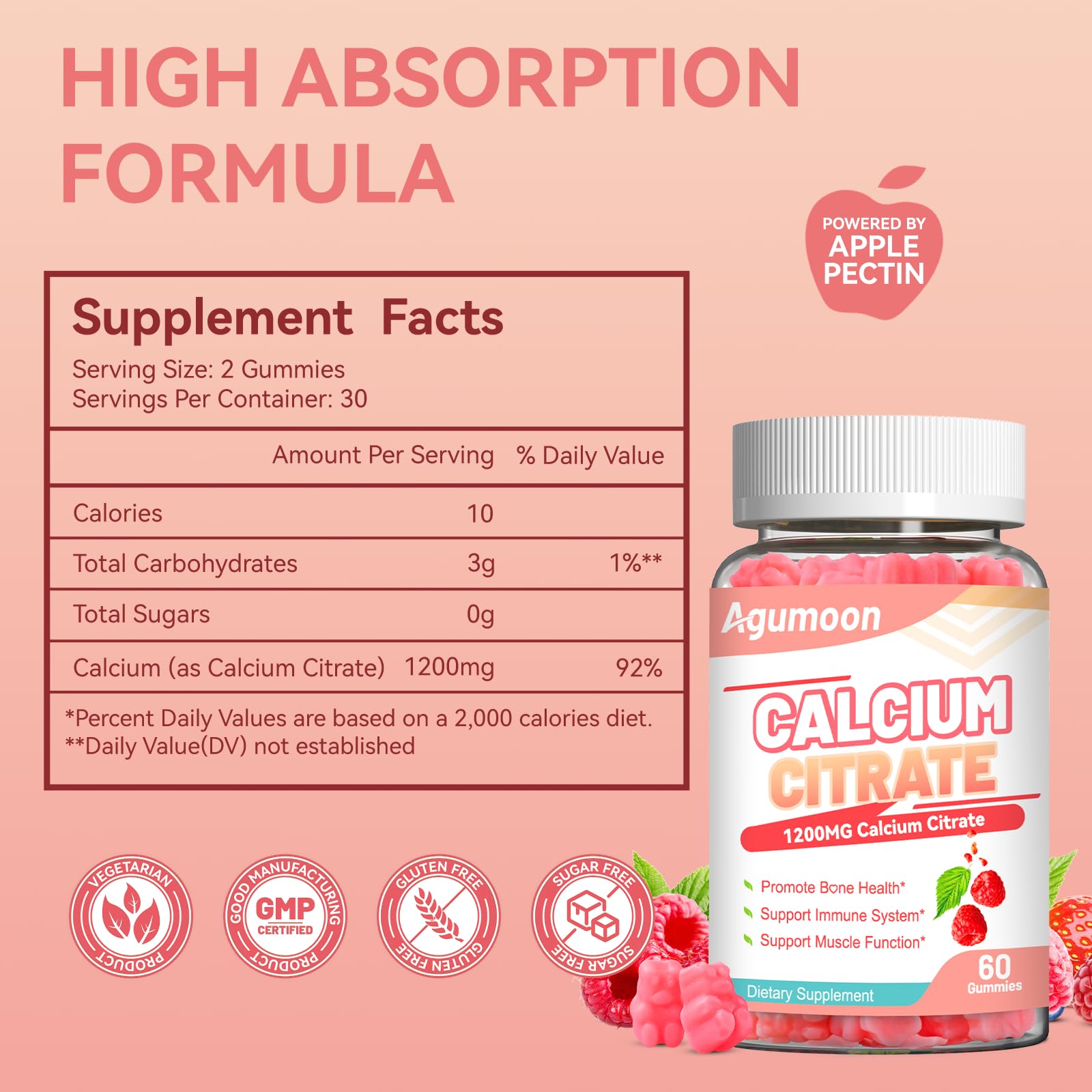 Agumoon Soft-chews closeup highlighting gelatin-free, vegan formula.