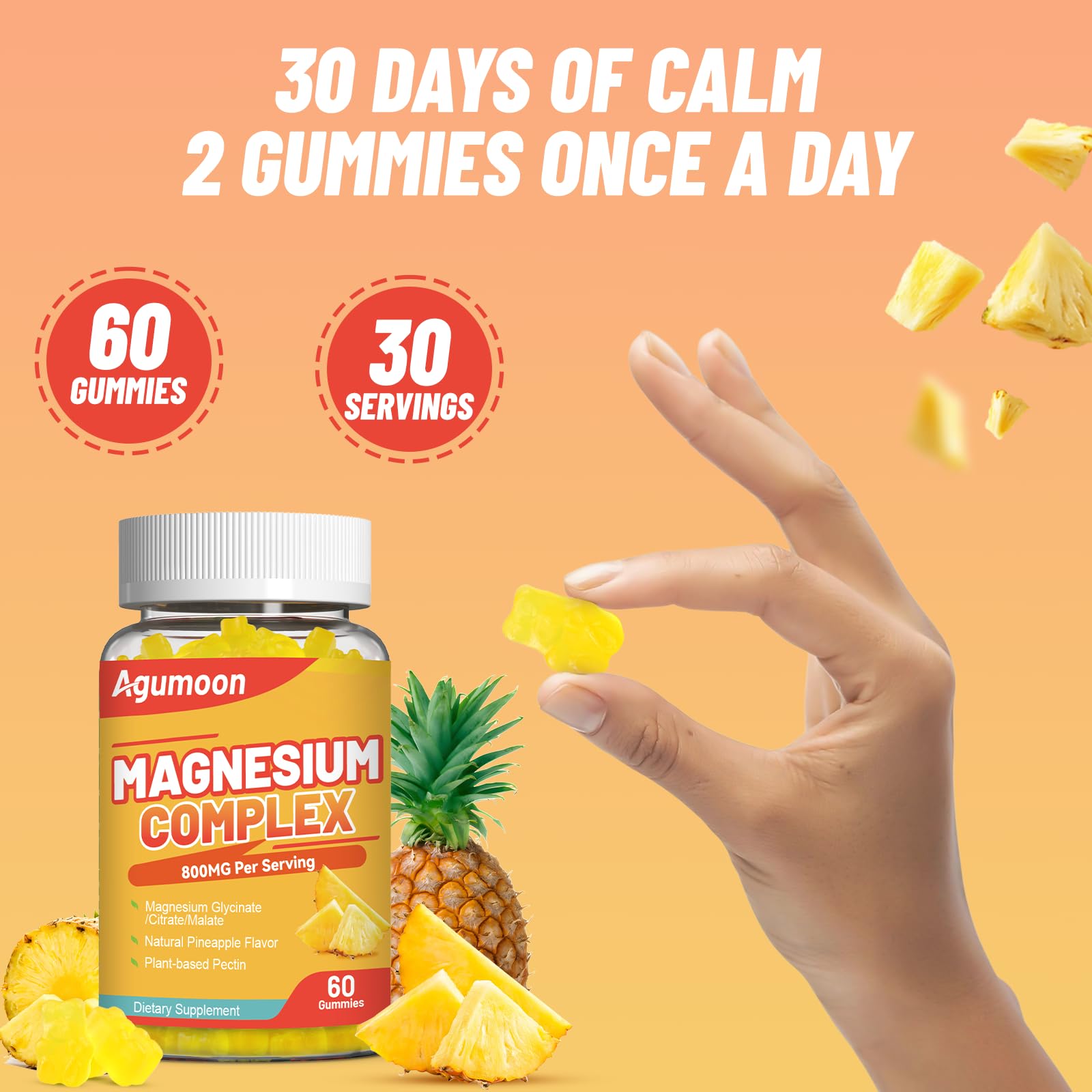 Agumoon Magnesium Complex Gummies gluten-free and non-GMO for clean ingredients.