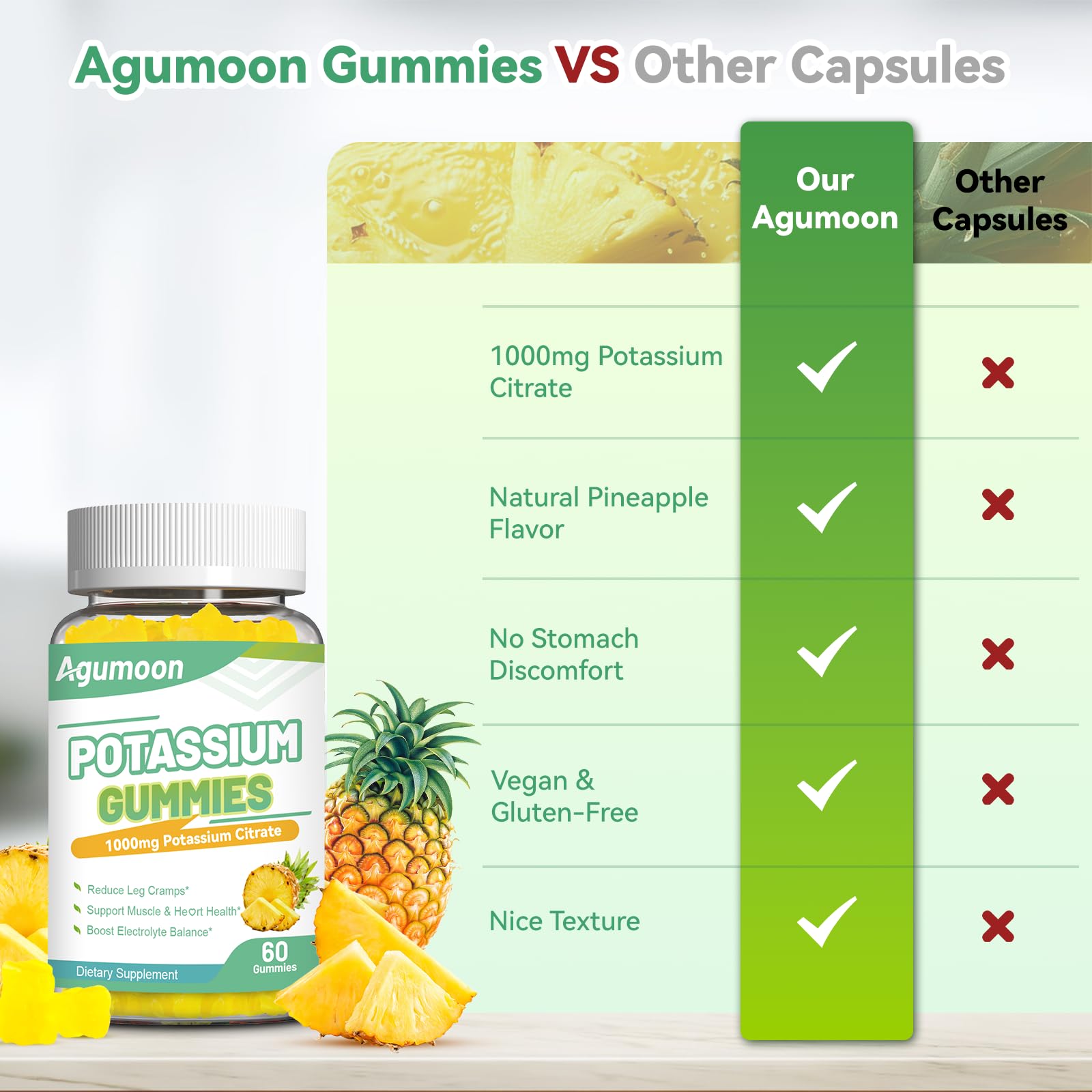 Agumoon potassium gummies vegan ingredients for plant-based supplement routine.