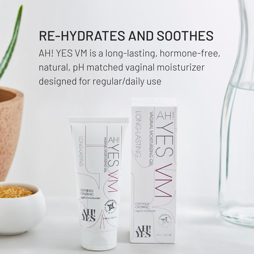 AH! YES VM packaging box on shelf communicates natural, certified organic care.
