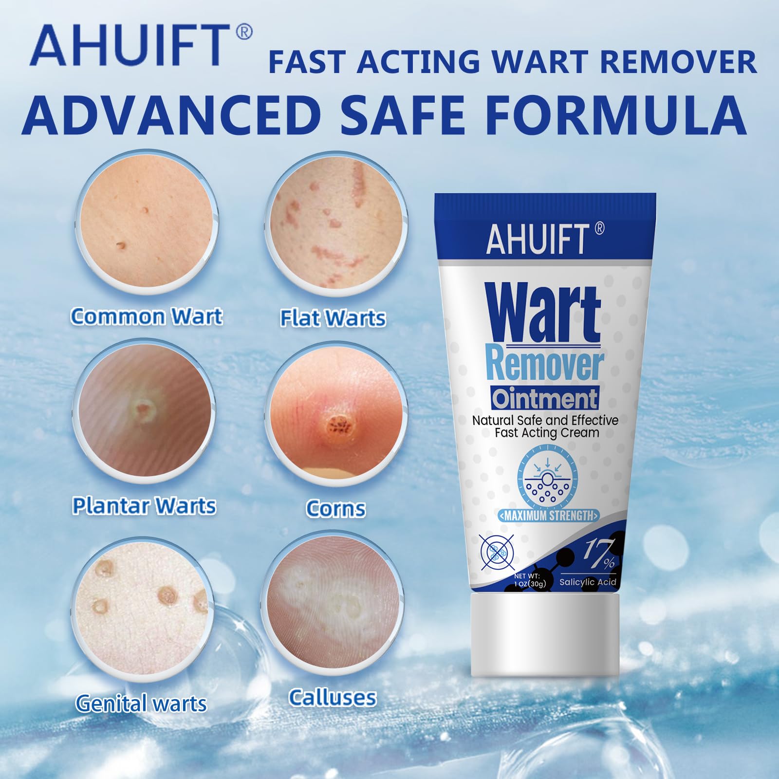 AHUIFT Wart Remover package displays clear strength and versatile wart compatibility.