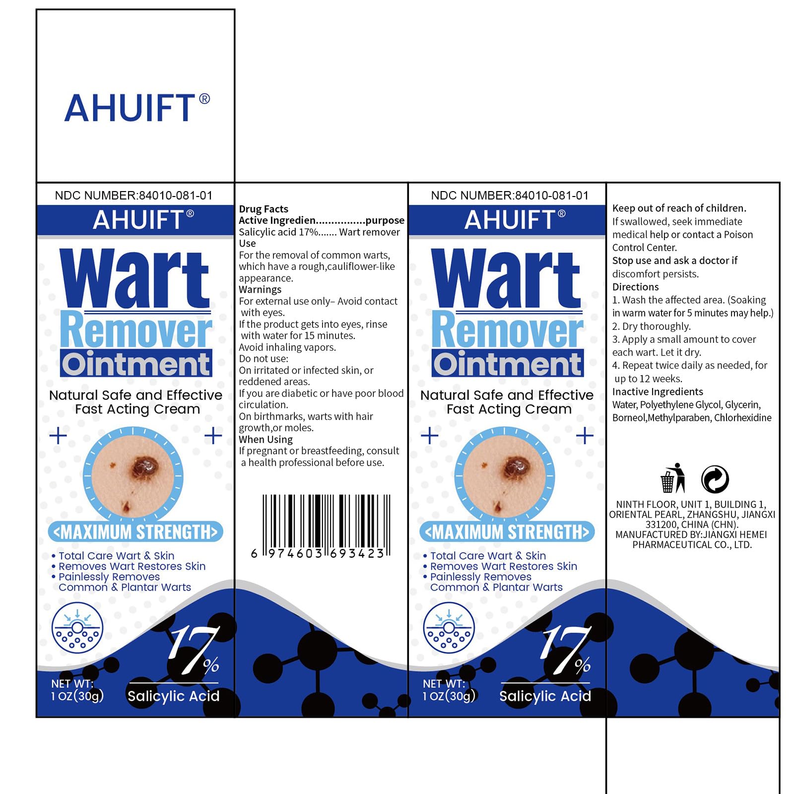AHUIFT Wart Remover safety notice indicating not for facial use.