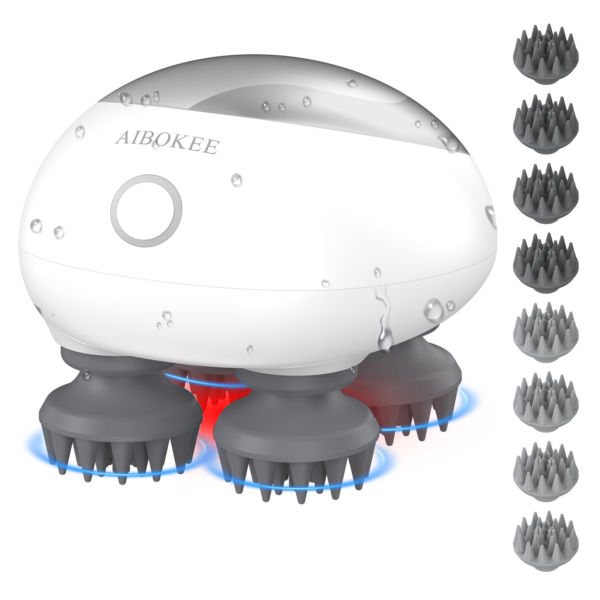 AIBOKEE electric scalp massager with 360-degree kneading for relaxation and scalp stimulation.