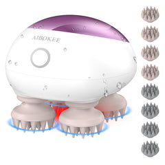 AIBOKEE Electric Scalp Massager in pink, close-up showing soothing kneading for scalp relaxation.