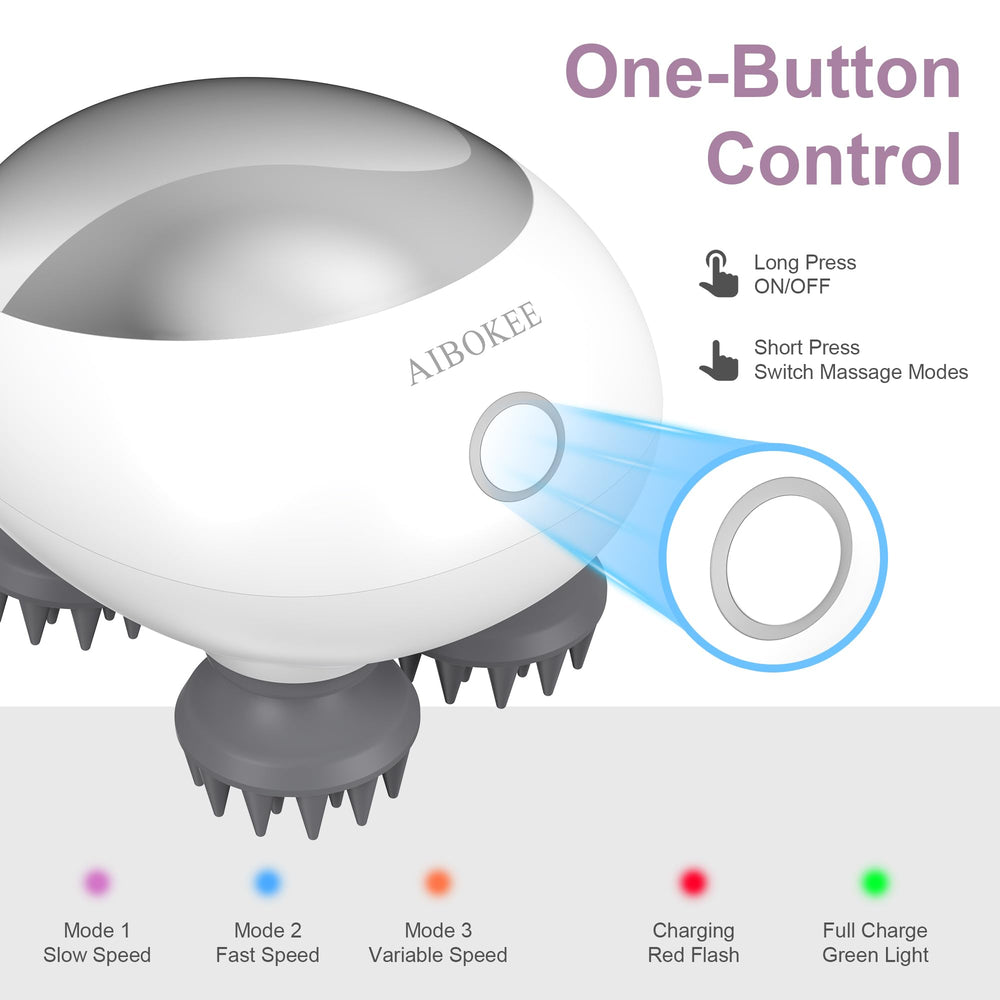 AIBOKEE scalp massager featuring hard and soft claws for versatile massage.