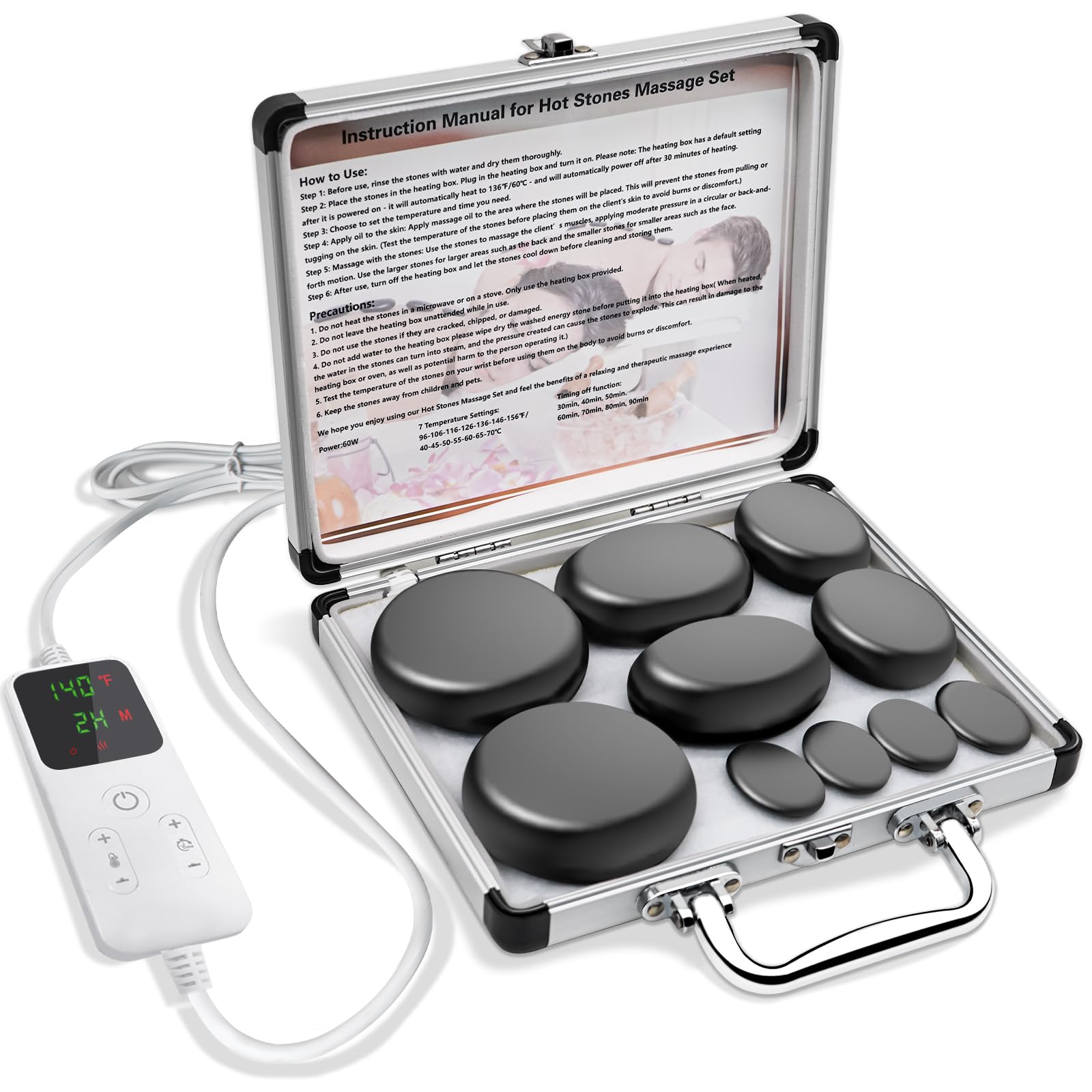 AICNLY basalt hot stones set front view for spa relaxation and tension relief