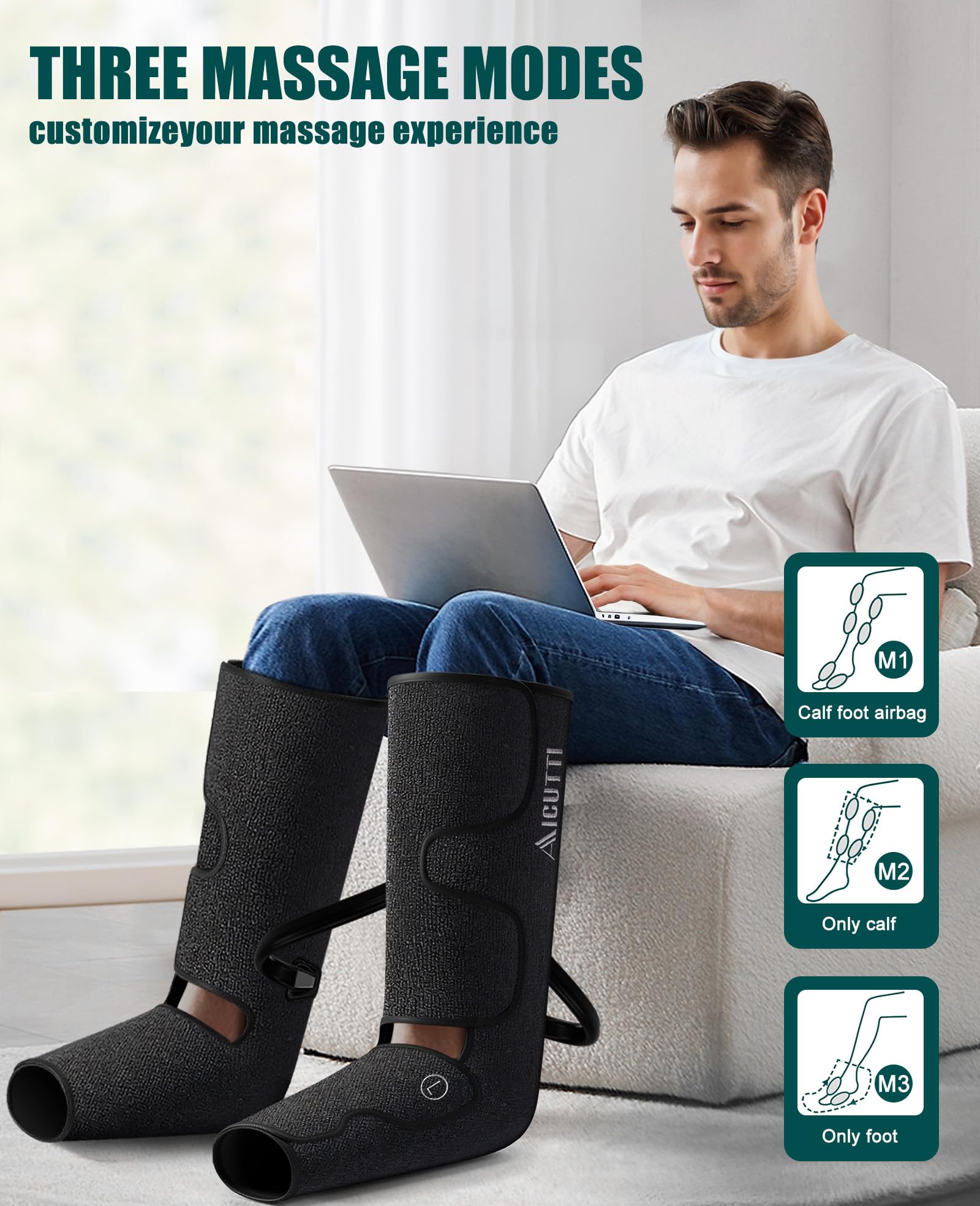 AICUTTI 3x3 airbag system supports calves and feet evenly.