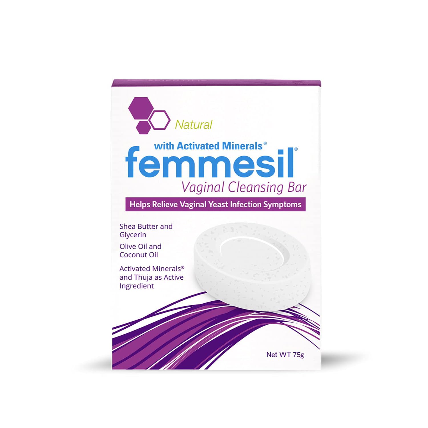 Aidance Femmesil vaginal soap bar packaging highlights an all-natural formula for daily comfort.