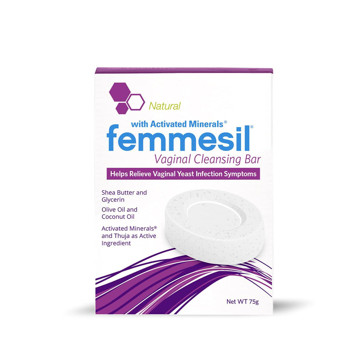 Aidance Femmesil vaginal soap bar packaging highlights an all-natural formula for daily comfort.