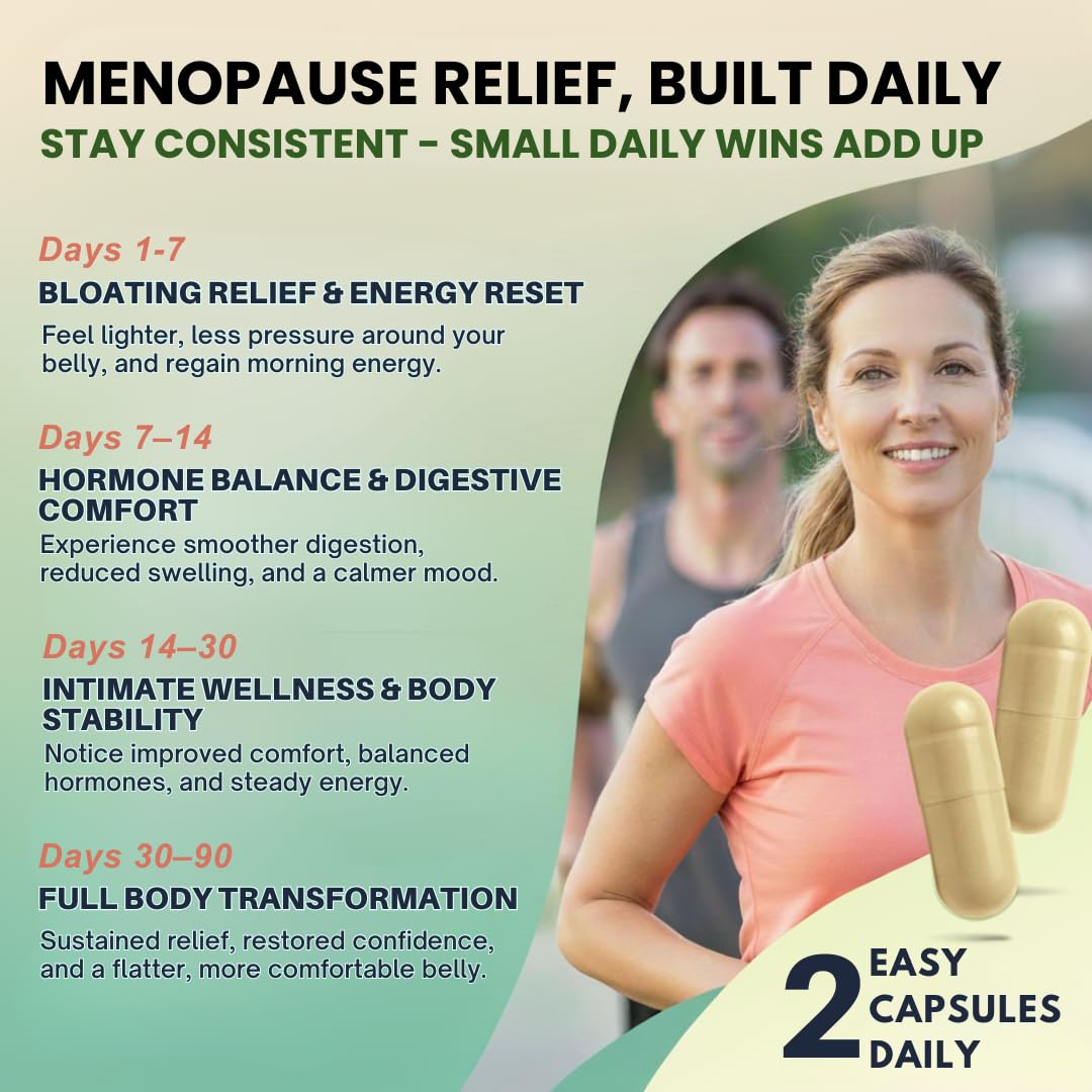 Aidavera menopause bottle cap image suggests everyday two-capsule routine.