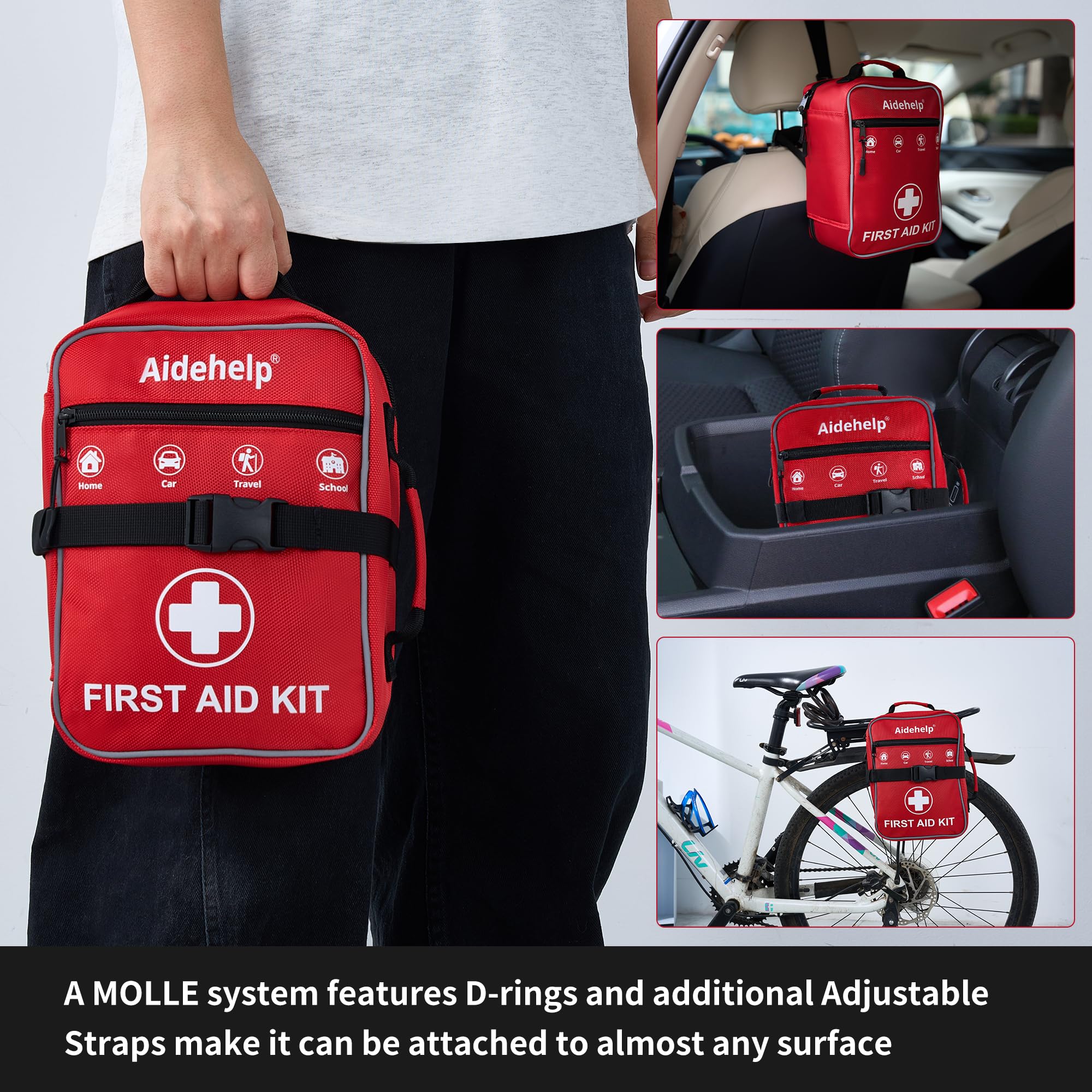 Aidehelp first-aid guide included to navigate common injuries.