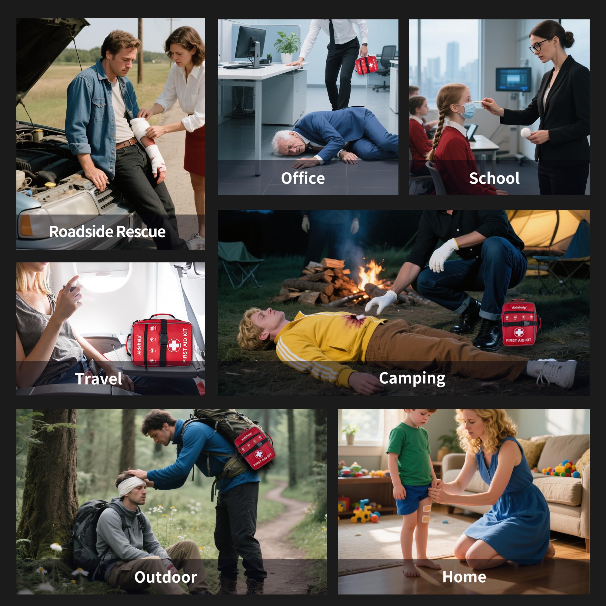 Aidehelp outdoor adventure-ready kit for hiking and camping safety.