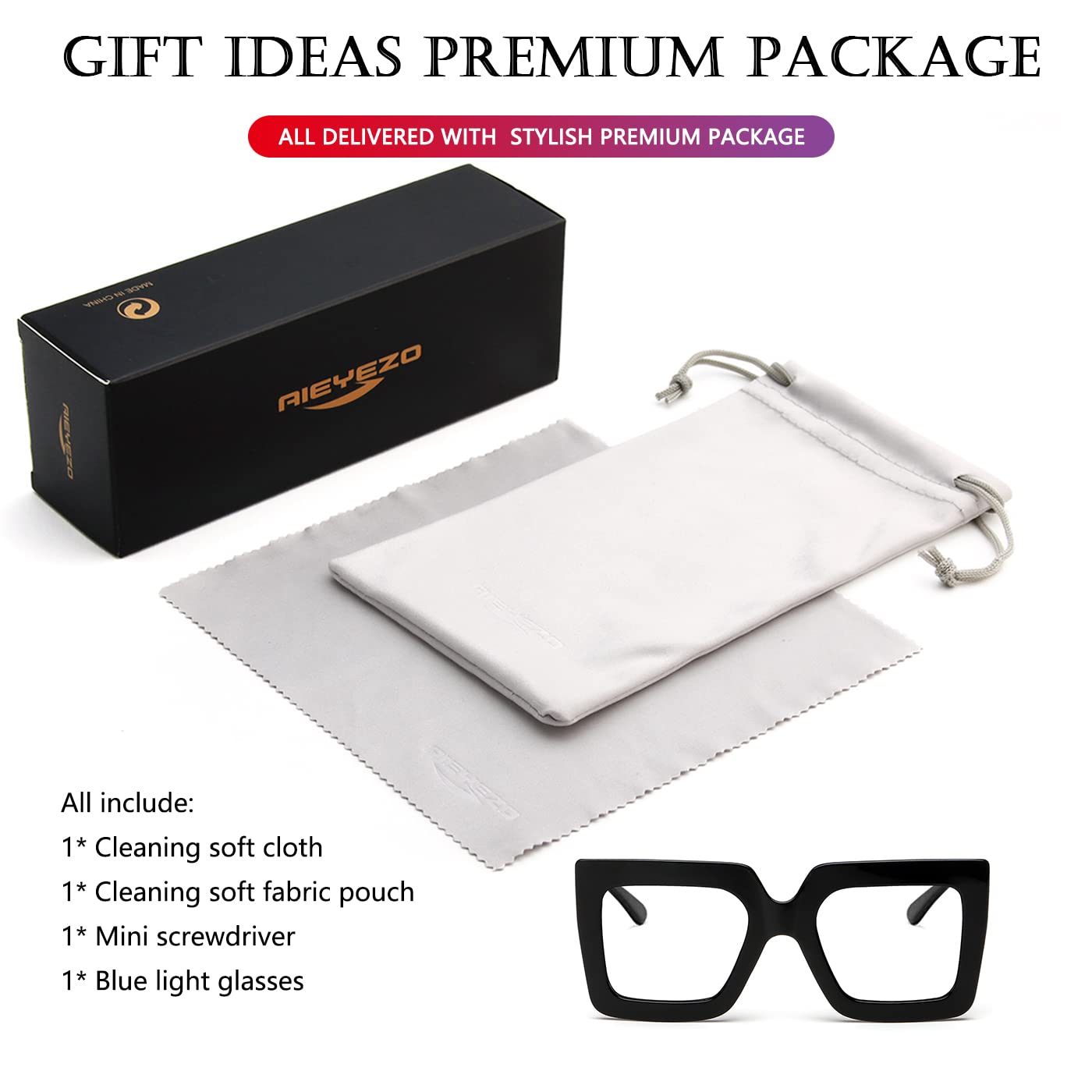 AIEYEZO kit limpieza incluido para mantener lentes como nuevas en casa.