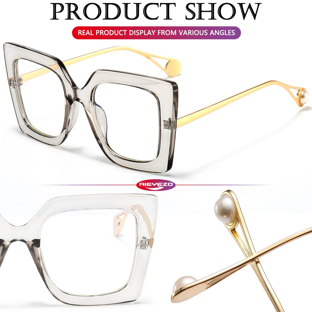 AIEYEZO oversized blue light glasses color options include blue grey flower leopard