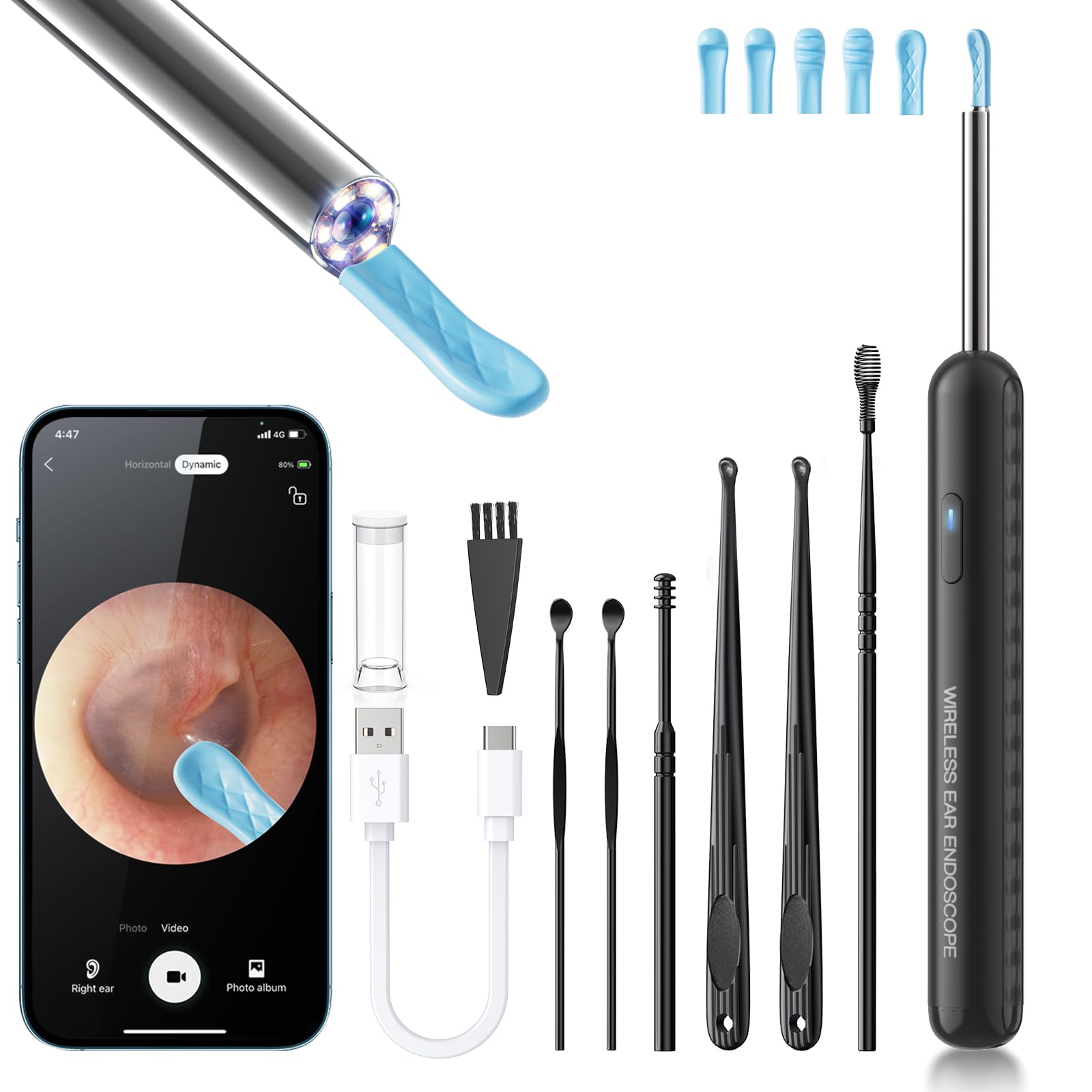 AIFINI ear-wax removal camera with 1080p view and bright LEDs for clear inspection.