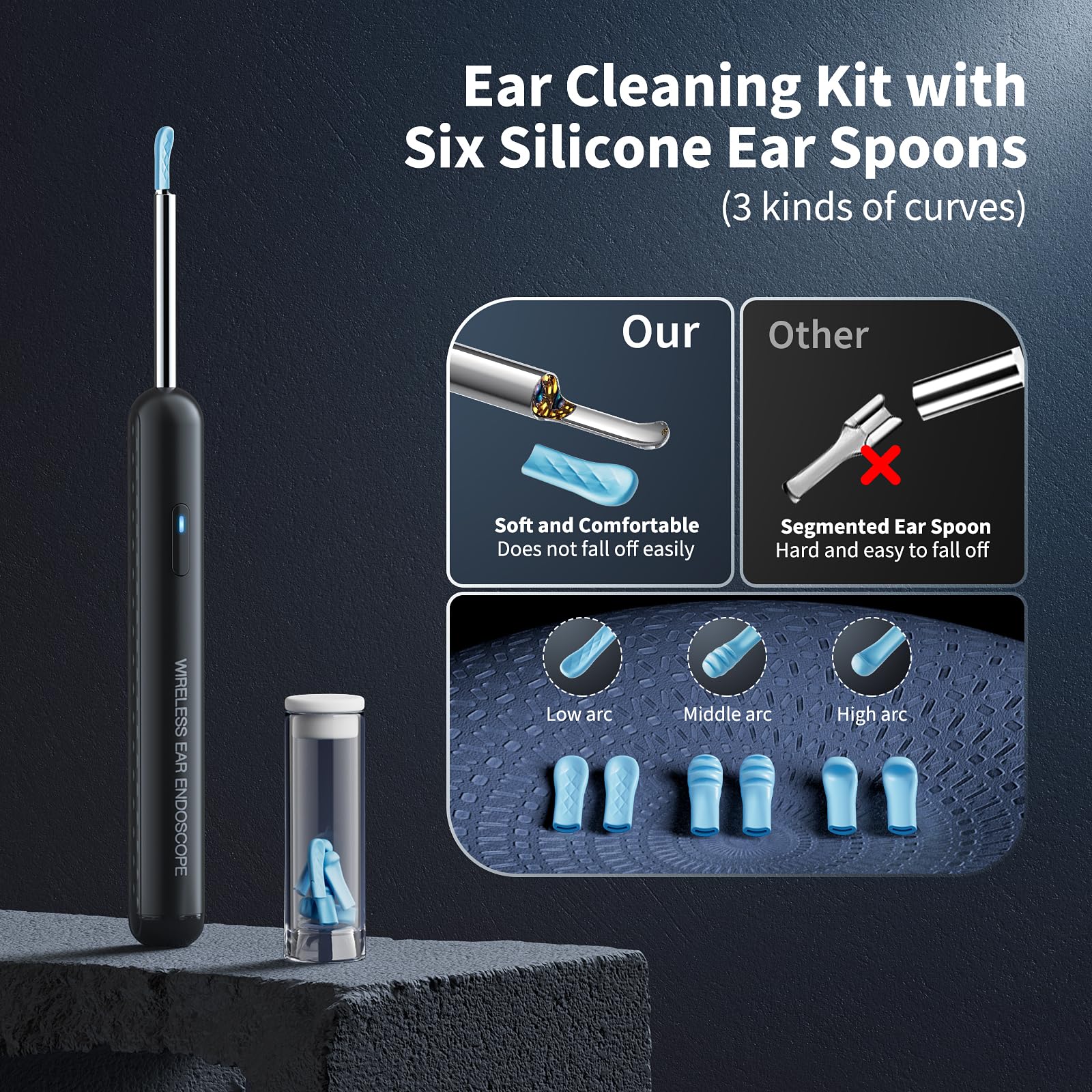 AIFINI soft silicone ear spoons with curved tips provide gentle, comfortable wax removal.