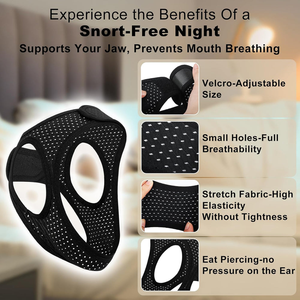 Aikaplus anti-snore chin strap worn during sleep for potential mouth closure