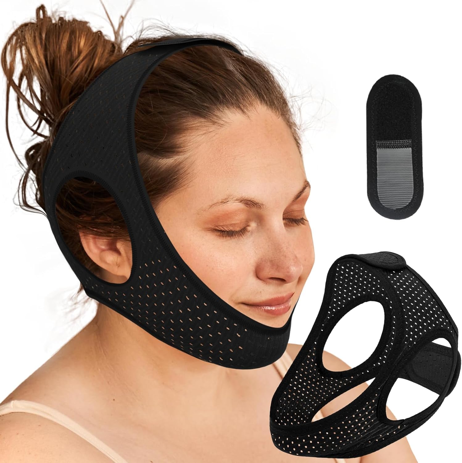 Aikaplus Sleep Apnea chin strap close-up showing chin support for comfortable sleep