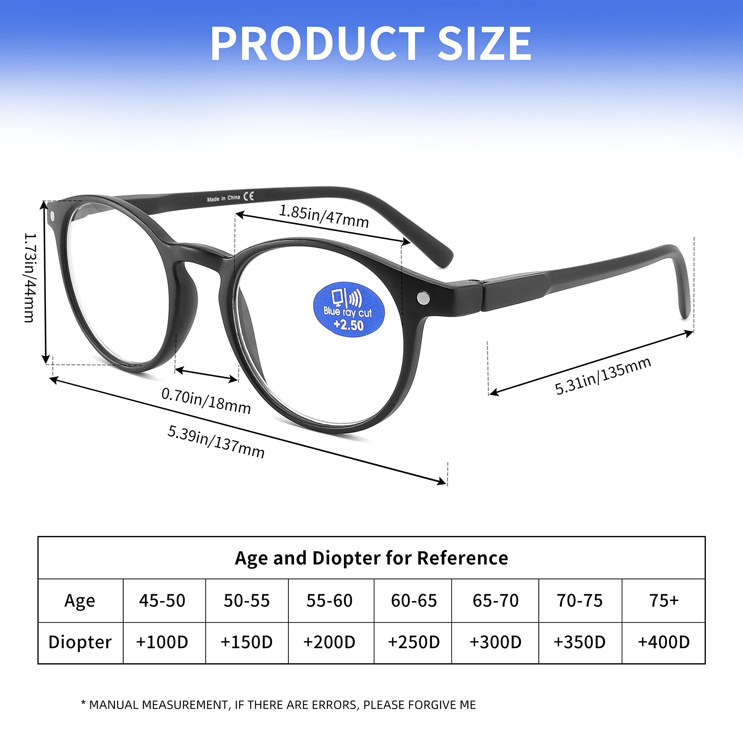 AIKLLY round blue light glasses filter screen glare for easier viewing.