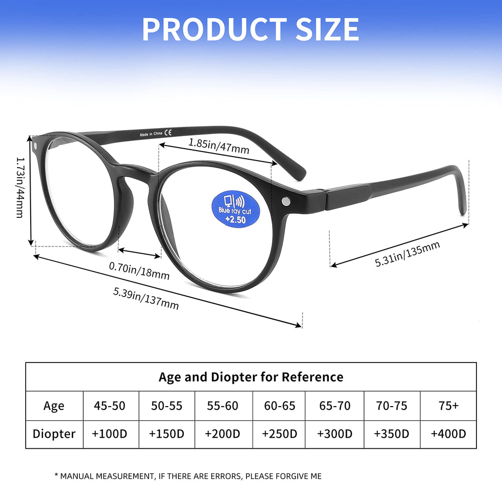 AIKLLY round blue light glasses filter screen glare for easier viewing.