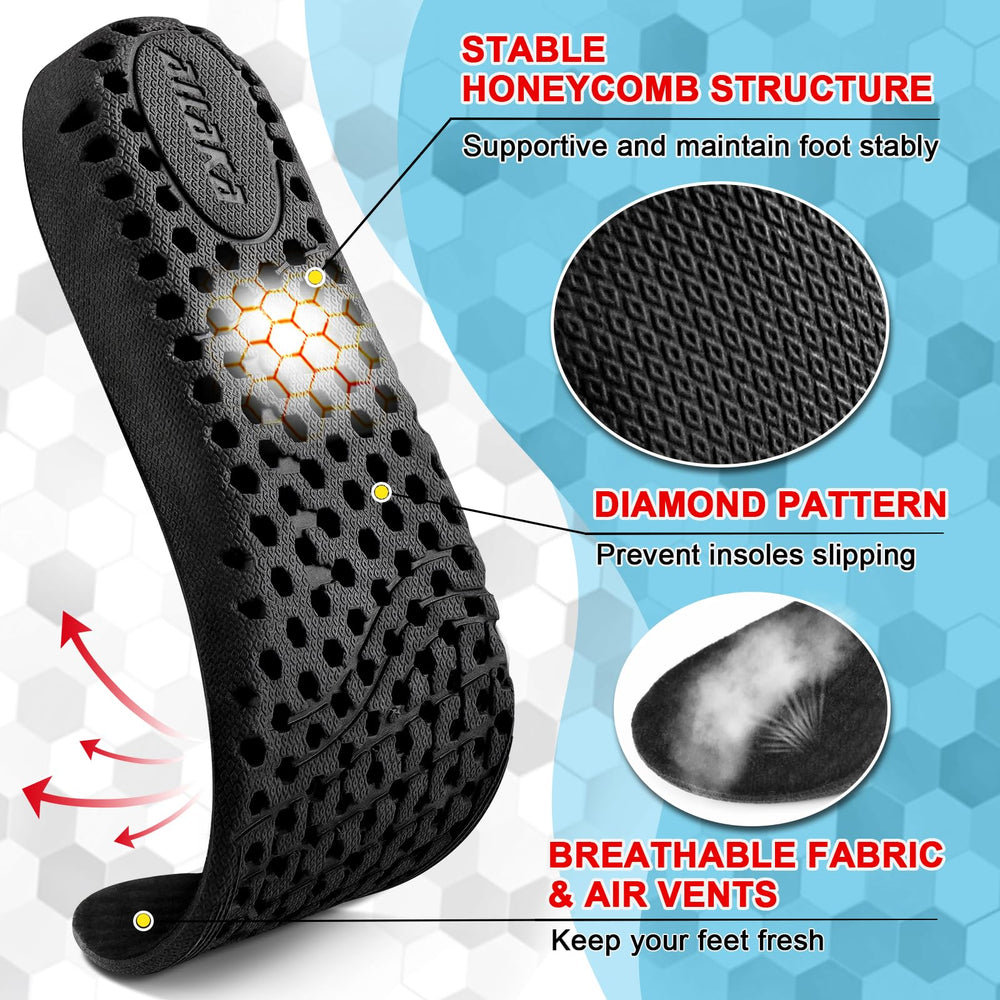 Honeycomb design sole provides breathable vents and steady support