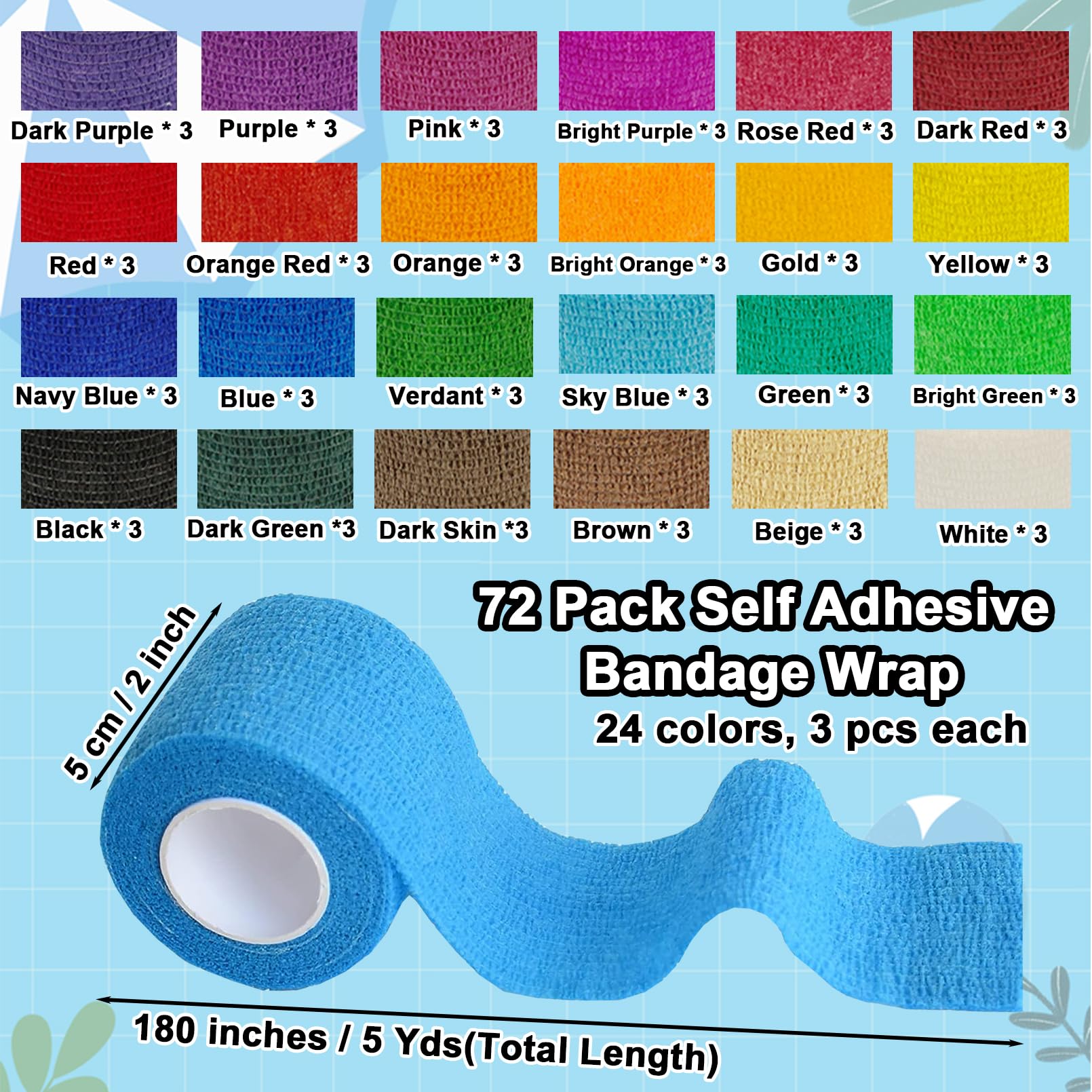 ailixinda bandage wrap showing 24 color options for versatile care.