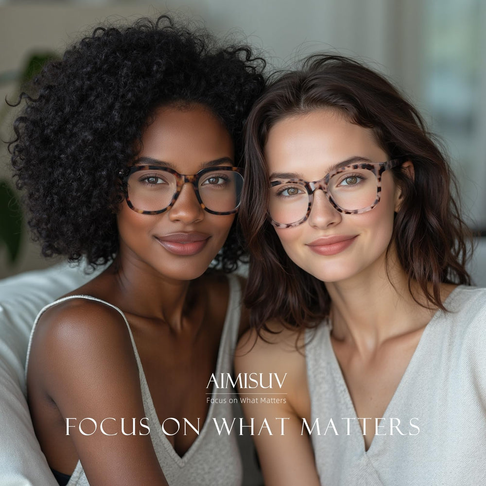 AIMISUV Oprah-style anti-glare computer glasses for comfortable all-day viewing.