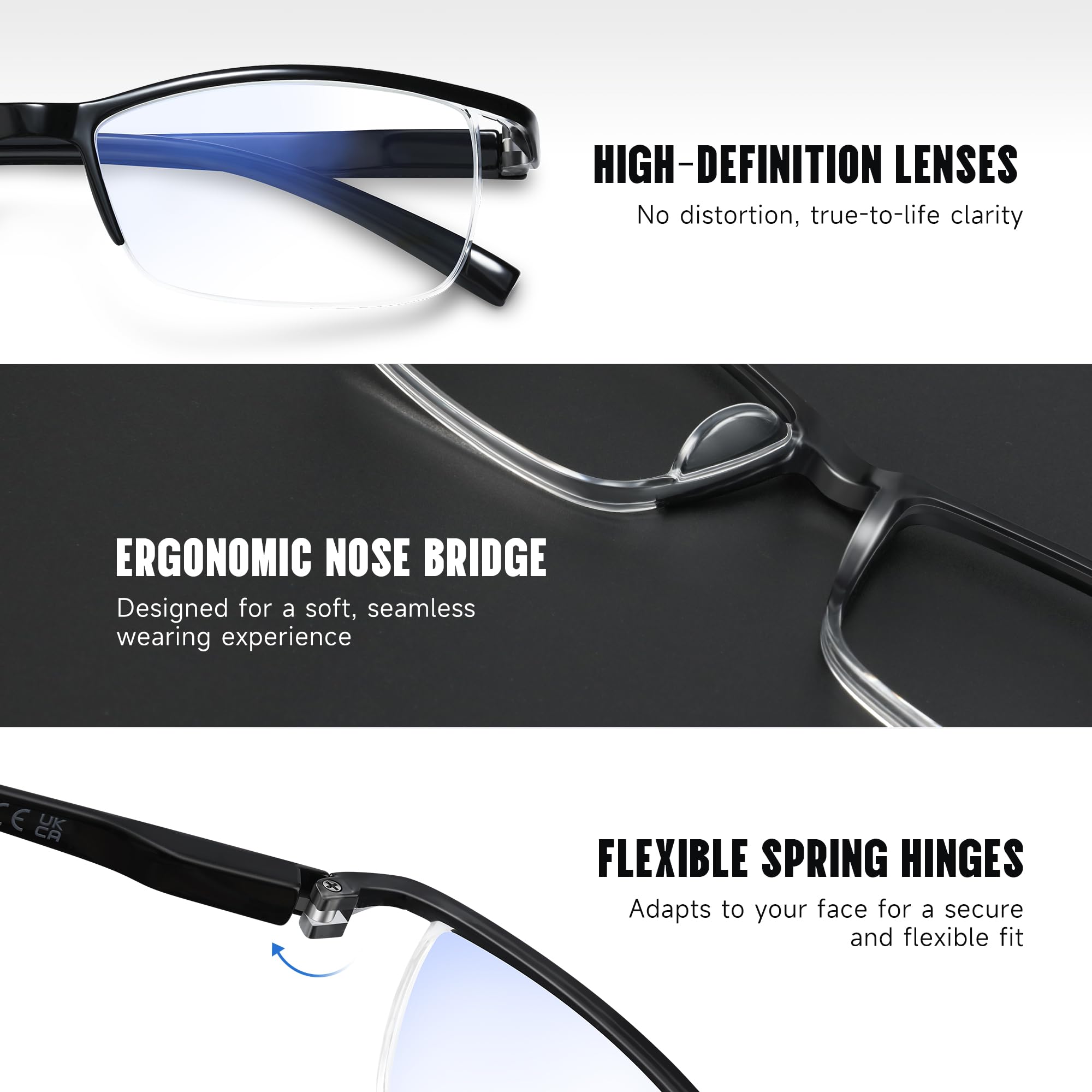 AIMISUV spring hinge glasses adapt to faces without slipping.