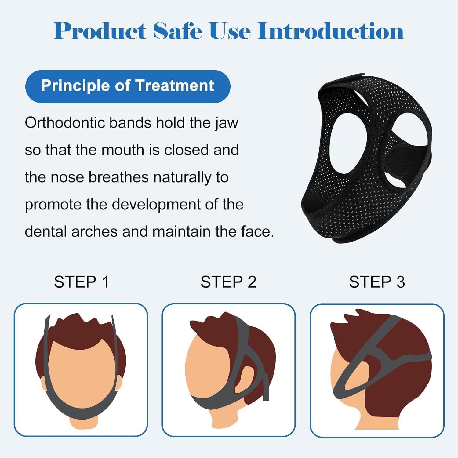 AIR BLOW Chin Strap worn at night beside the bed for easy setup.