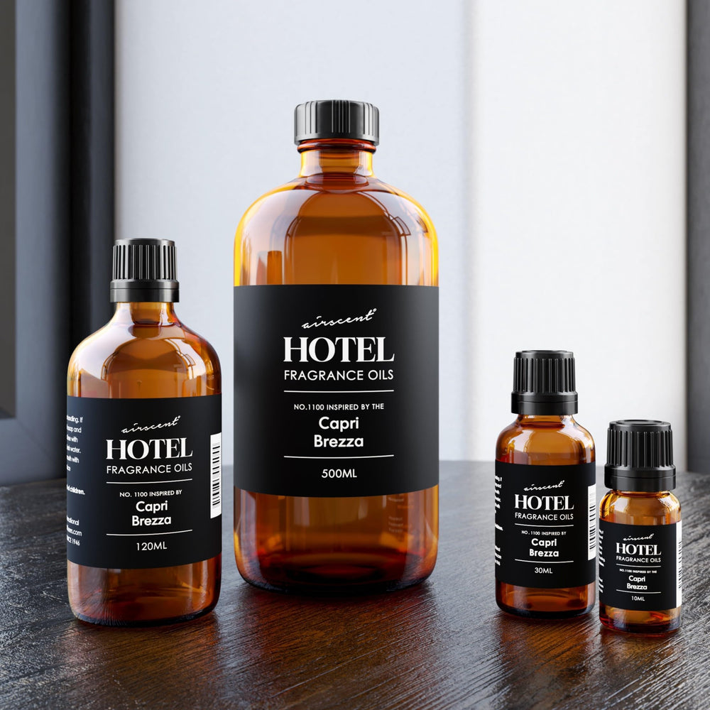 Close-up of Air-Scent Capri Brezza notes highlighting citrus and tropical fruits.