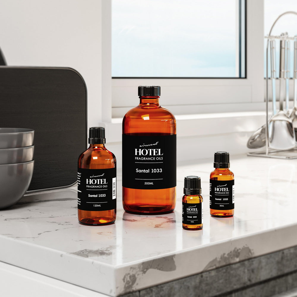 Air-Scent Santal fragrance oil for crafting candles and soaps.