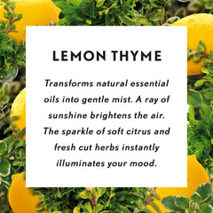 Air Wick Essential Mist Lemon Thyme refill packaging shown for mess-free replacement.