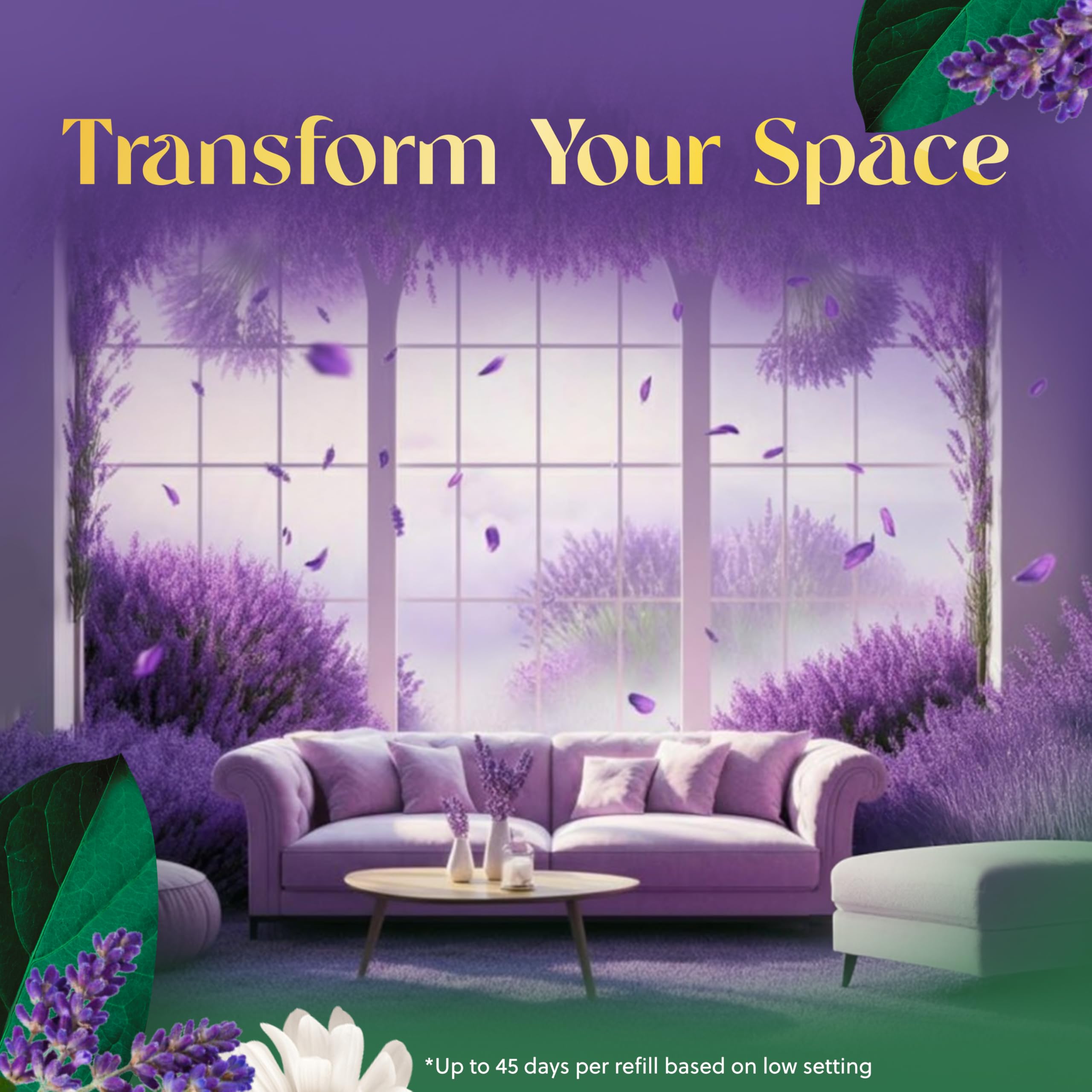 Premium refill fragrances including lavender almond blossom and other scents