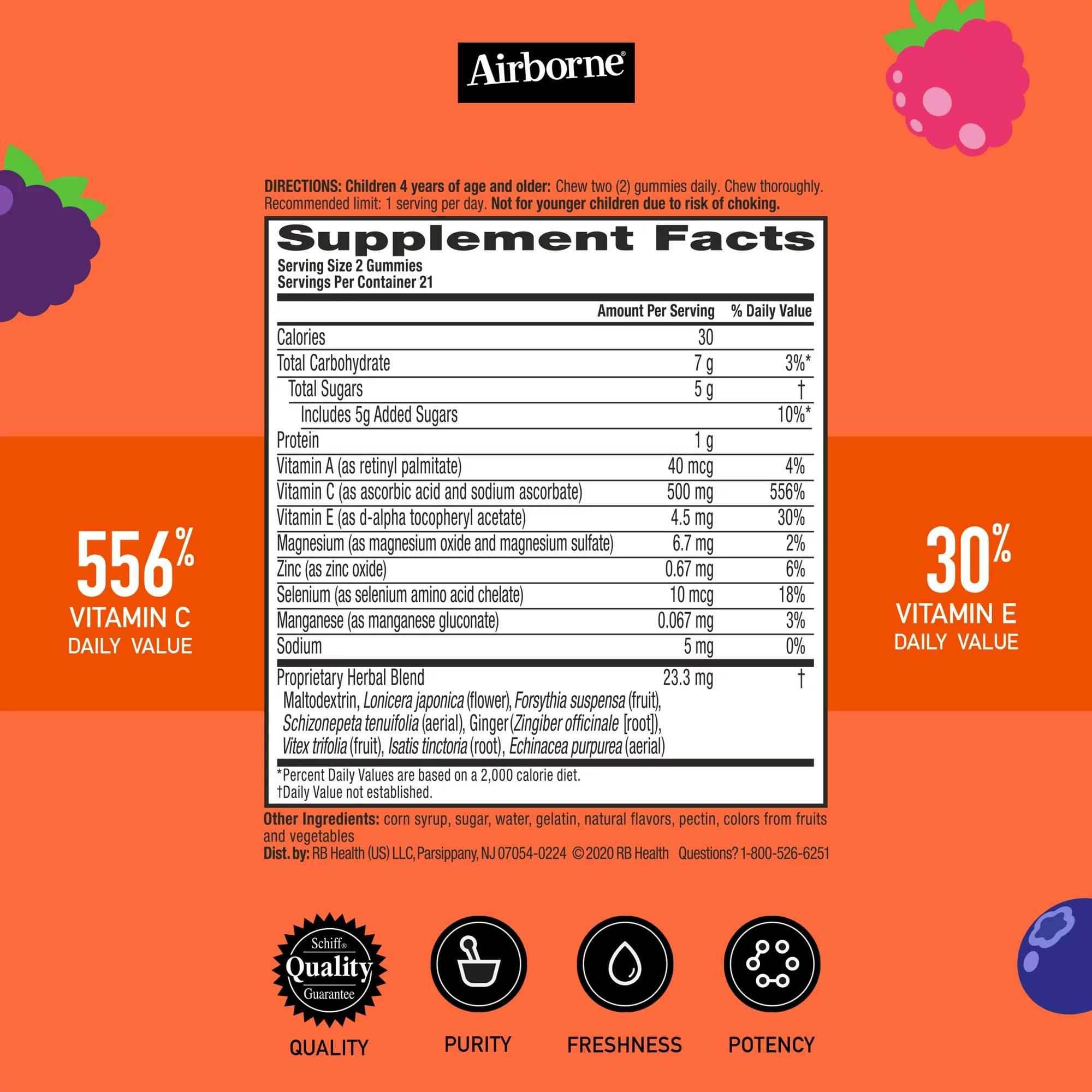 Airborne 500mg Vitamin C zinc gummies closeup highlighting bright flavor and antioxidant support.