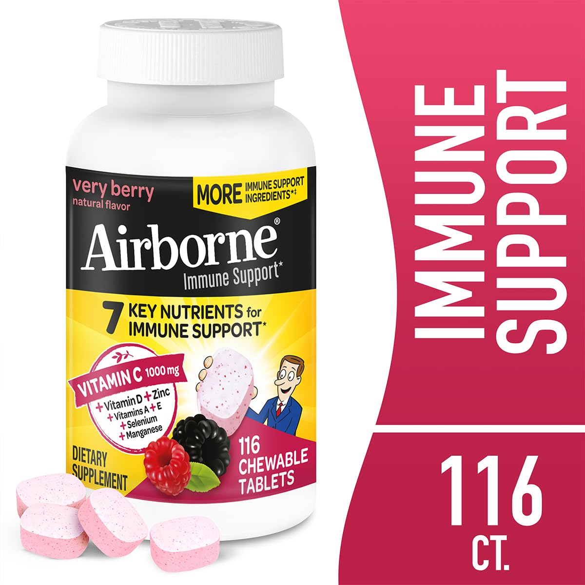 Airborne berry-flavored chewables pack for convenient immune support on the go.