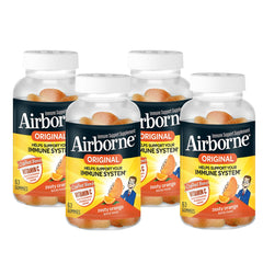 Airborne orange gummies bottle highlighting zesty flavor for daily immune-friendly snacking.