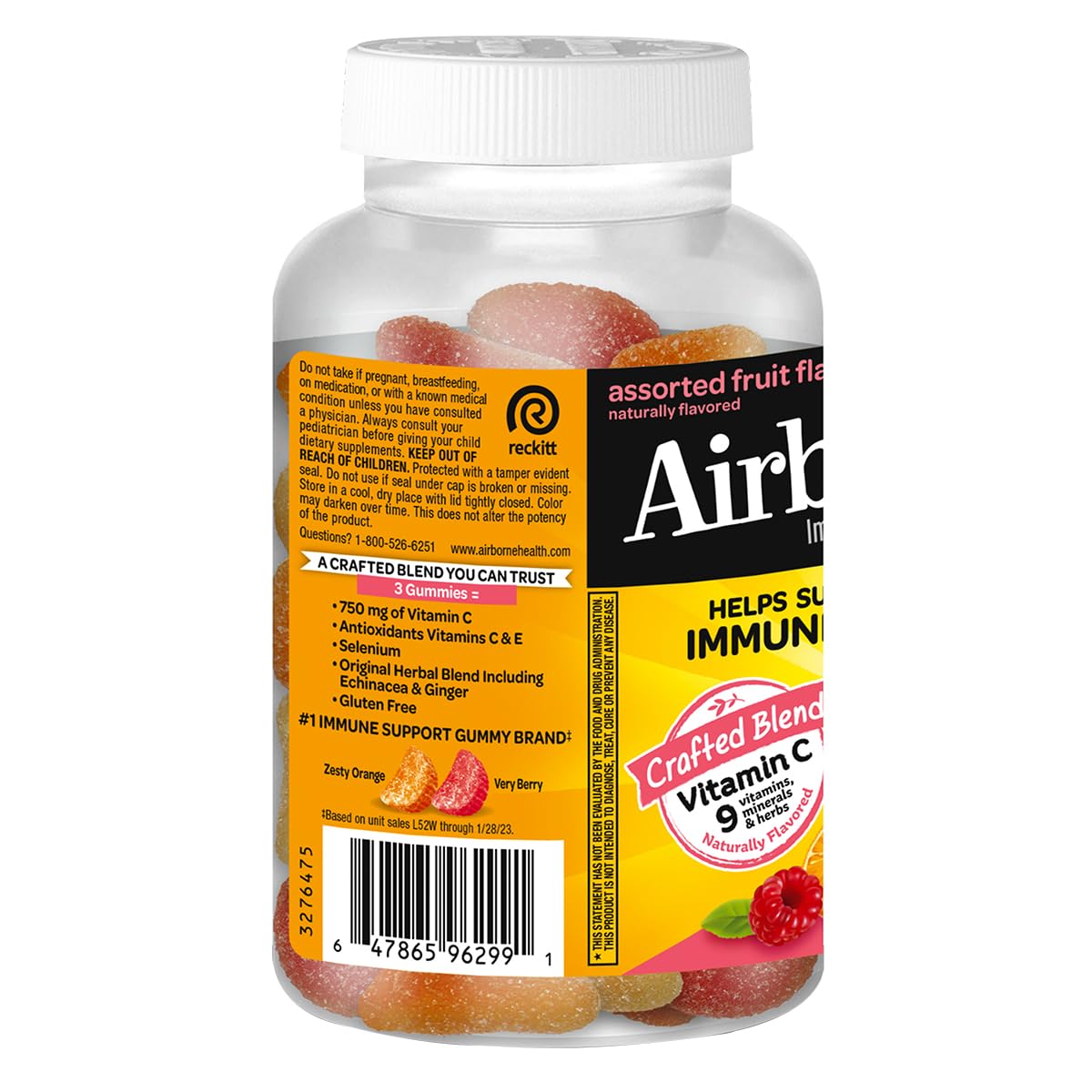 Airborne chewable vitamin C gummies on hand highlights convenient daily bite.