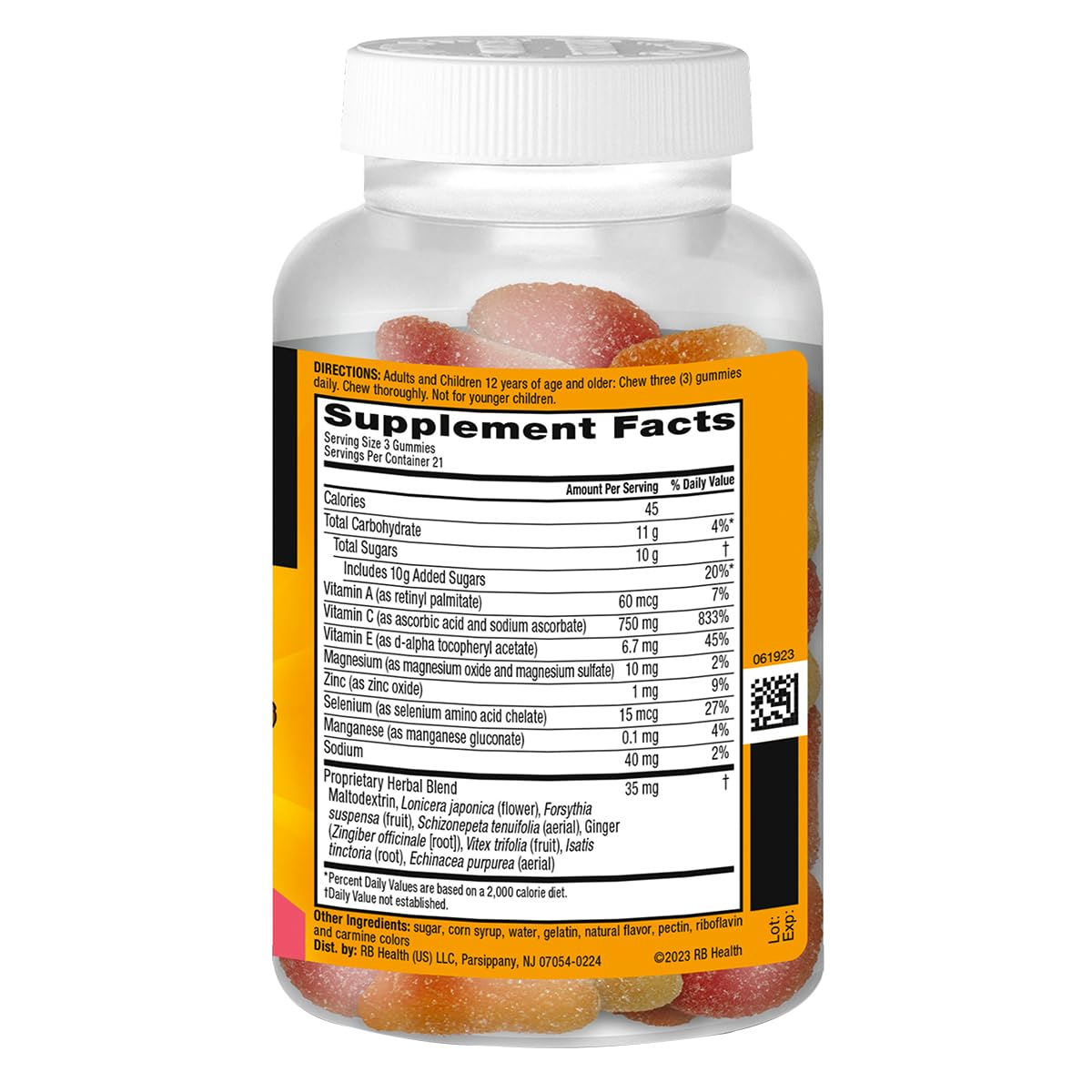 Airborne immunity gummies jar on shelf communicates consistent supply for on-the-go routines.