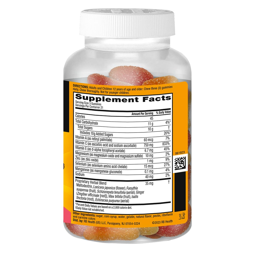 Airborne immunity gummies jar on shelf communicates consistent supply for on-the-go routines.