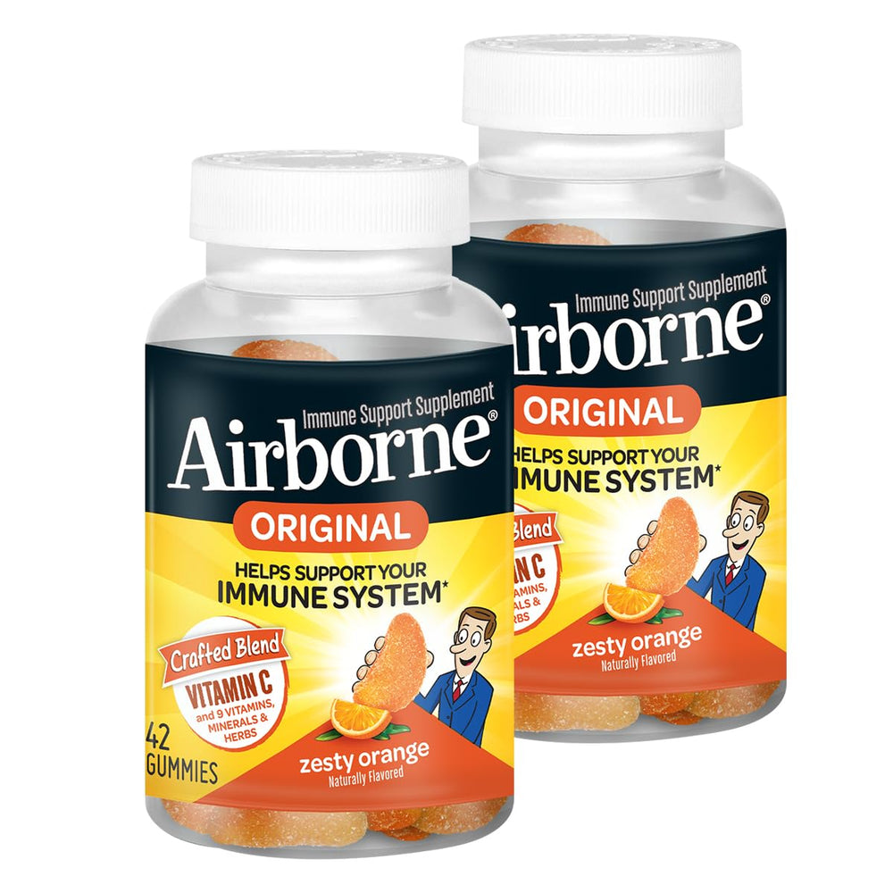Airborne zesty orange gummies bottle for easy daily immune support.