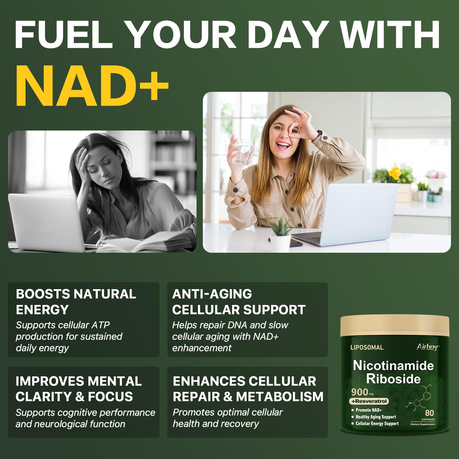 Airboy NAD support energy and focus packaging suggests daily use.