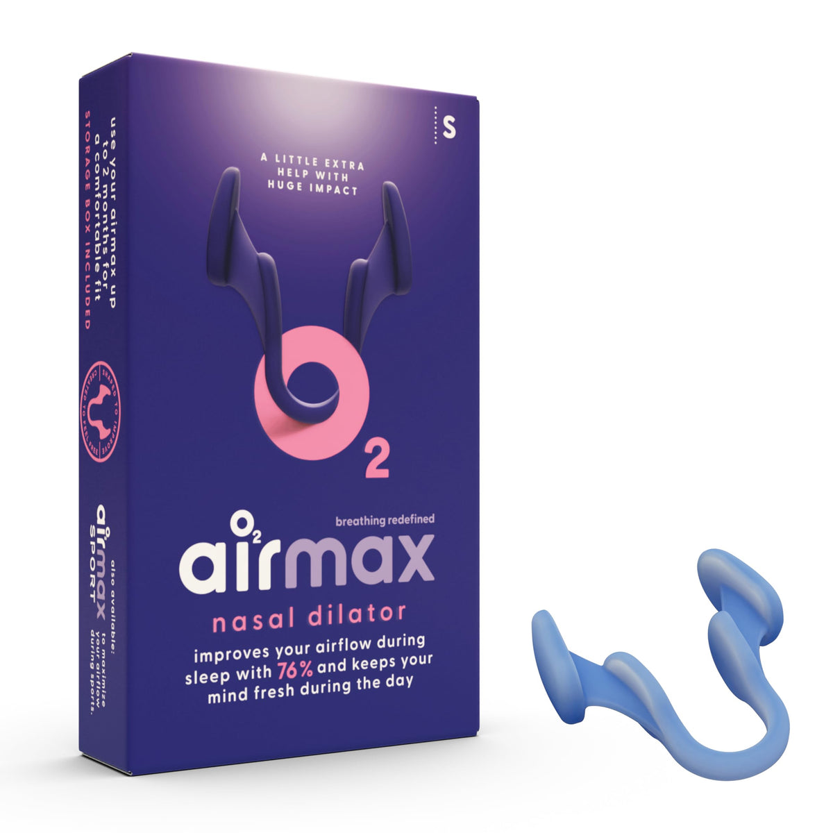 Airmax nasal dilators small pack front view for portable breathing aid.
