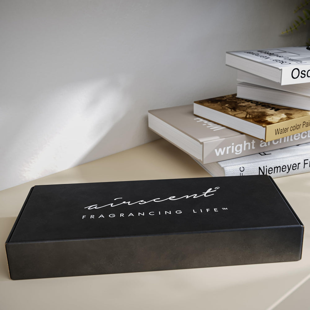 AirScent hotel diffuser oil gift-set packaging signals premium collection