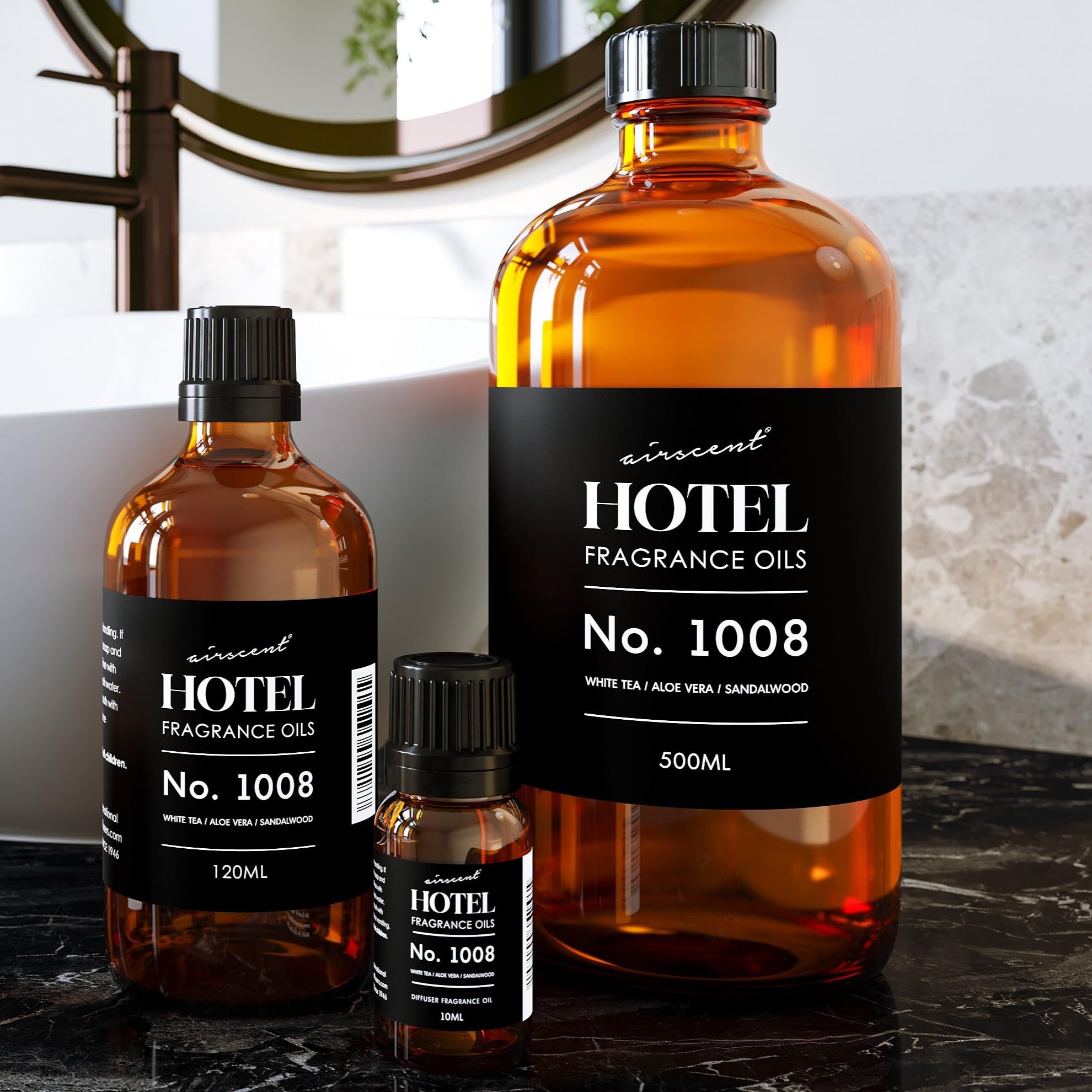 Air-Scent No. 1008 bottle with wooden cap highlighting safe, IFRA-compliant formula.