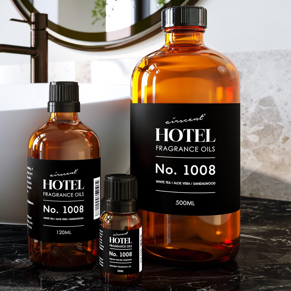 Air-Scent No. 1008 bottle with wooden cap highlighting safe, IFRA-compliant formula.